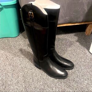 Womens Vionic Phillipa Black Leather Mid Calf Riding Boots sz 9